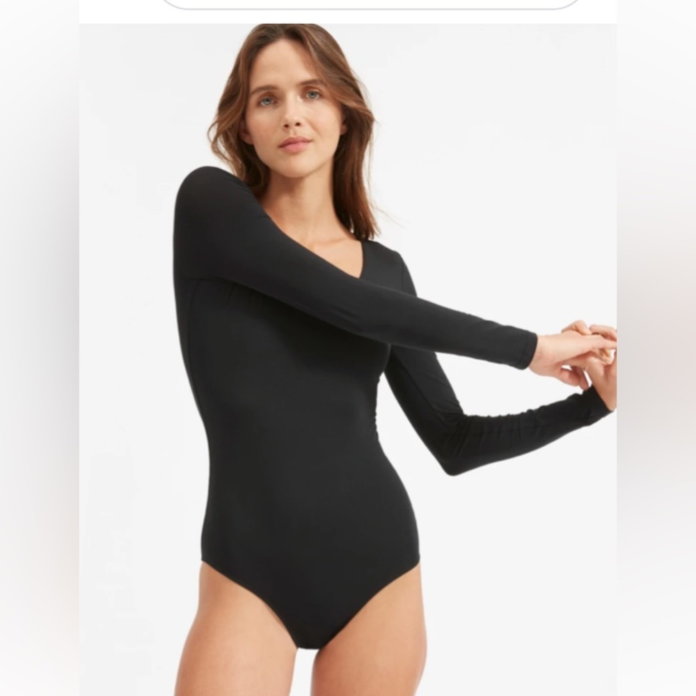 Everlane V Neck Bodysuit Long Sleeve S Black NWT Supima Cotton Sustainable Brand